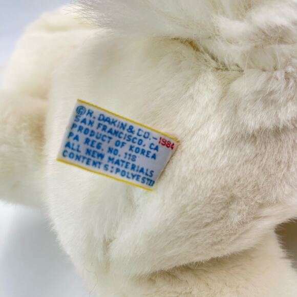 18" Vintage 1984 Dakin White Heart Throb Bunny Plush Pink Ribbon Flat Rabbit - Picture 8 of 10